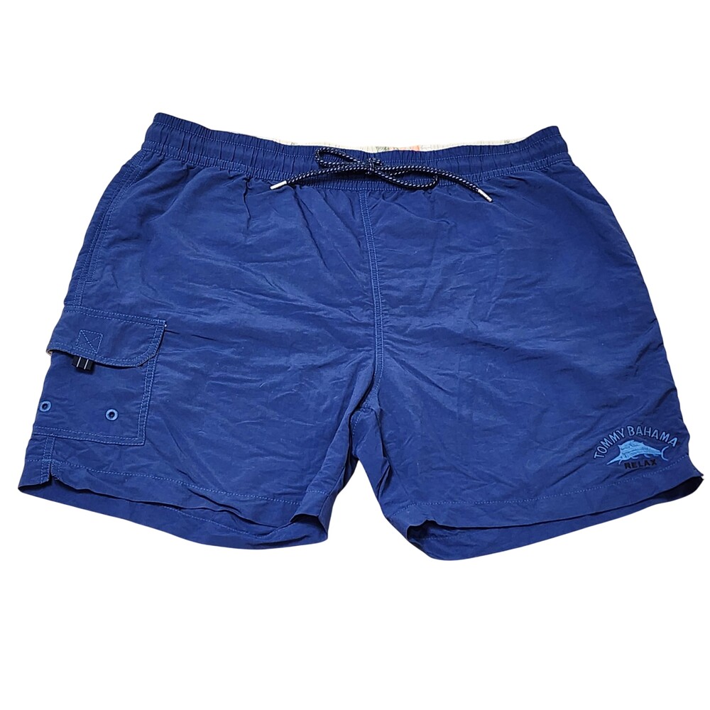 Tommy Bahama Swim Shorts Mens XL Blue Relax Logo Cargo Pocket Lined Trunks